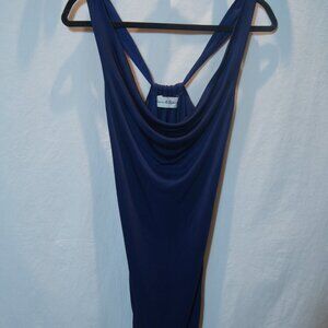 Graham & Spencer Navy Silk Cowl Neck Maxi Dress 100% Silk Sleeveless Drape